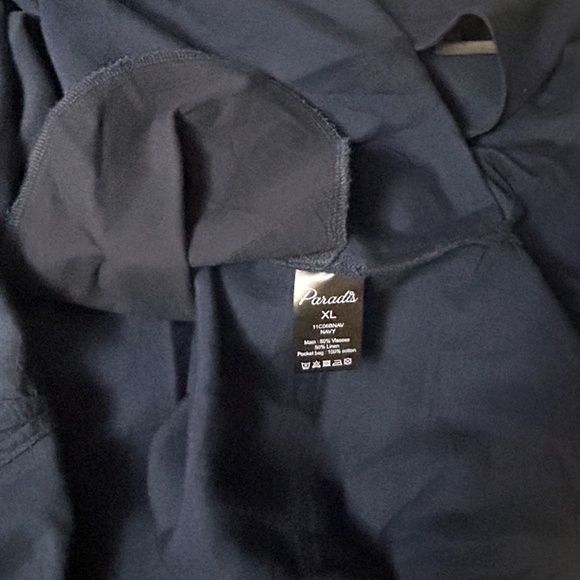 Paradis Linen & Rayon Dress Tunic Style Short sleeve Hip Pockets Versatile Navy - Picture 14 of 16